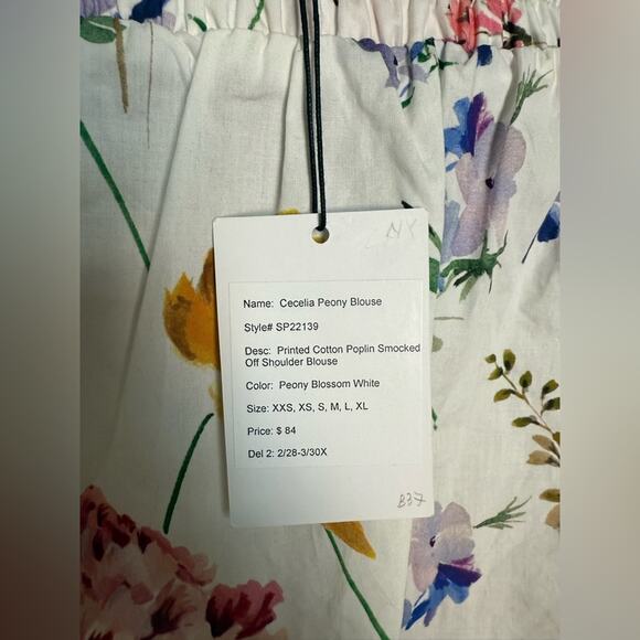 Generation Love Peony Cotton Poplin Smocked Off Shoulder Blouse Shirt Size Small - Picture 4 of 4